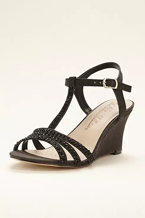 T-Strap Wedge Sandal with Crystal Embellishments Image 1