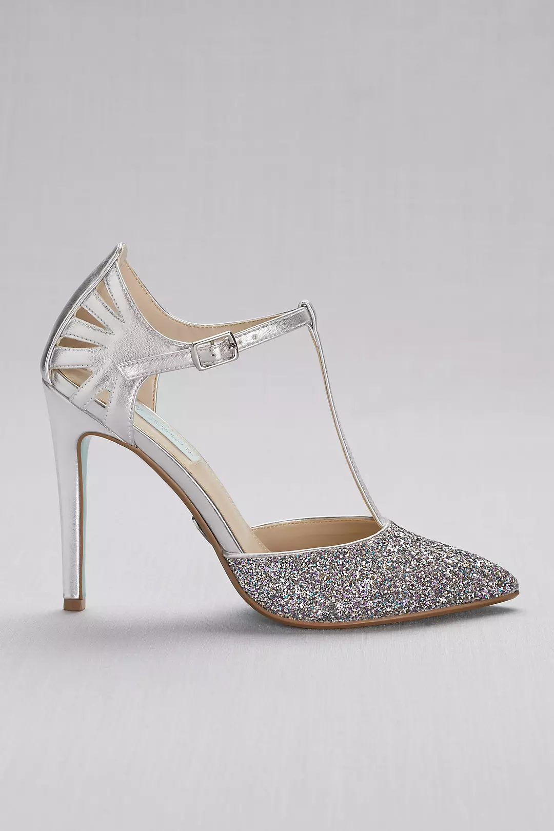Glitter and Metallic T-Strap Pointed-Toe Pumps Image 2