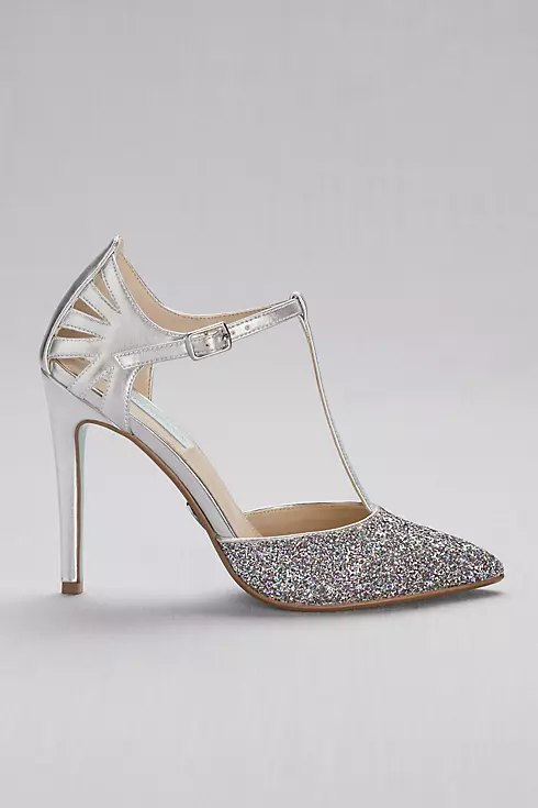 Glitter and Metallic T-Strap Pointed-Toe Pumps Image 2