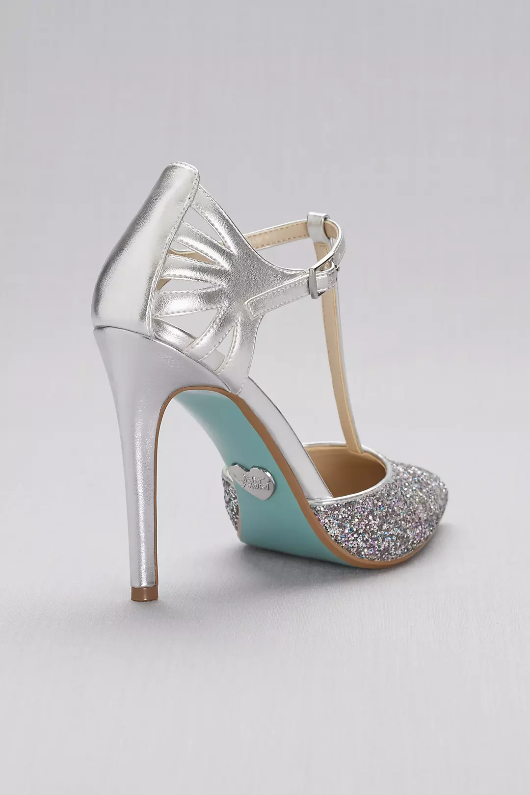 Glitter and Metallic T-Strap Pointed-Toe Pumps Image 3