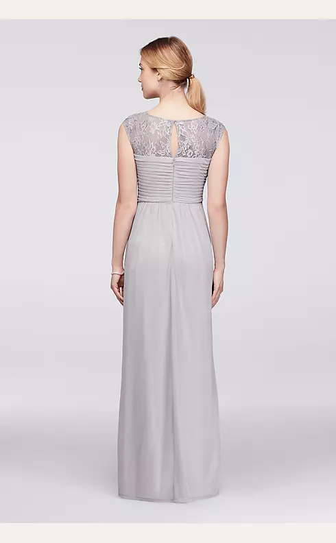 Pleated Mesh Illusion Gown with Floral Appliques Image 2