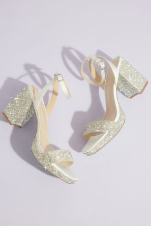 Crystal Embellished Block Heel Platform Sandals David s Bridal