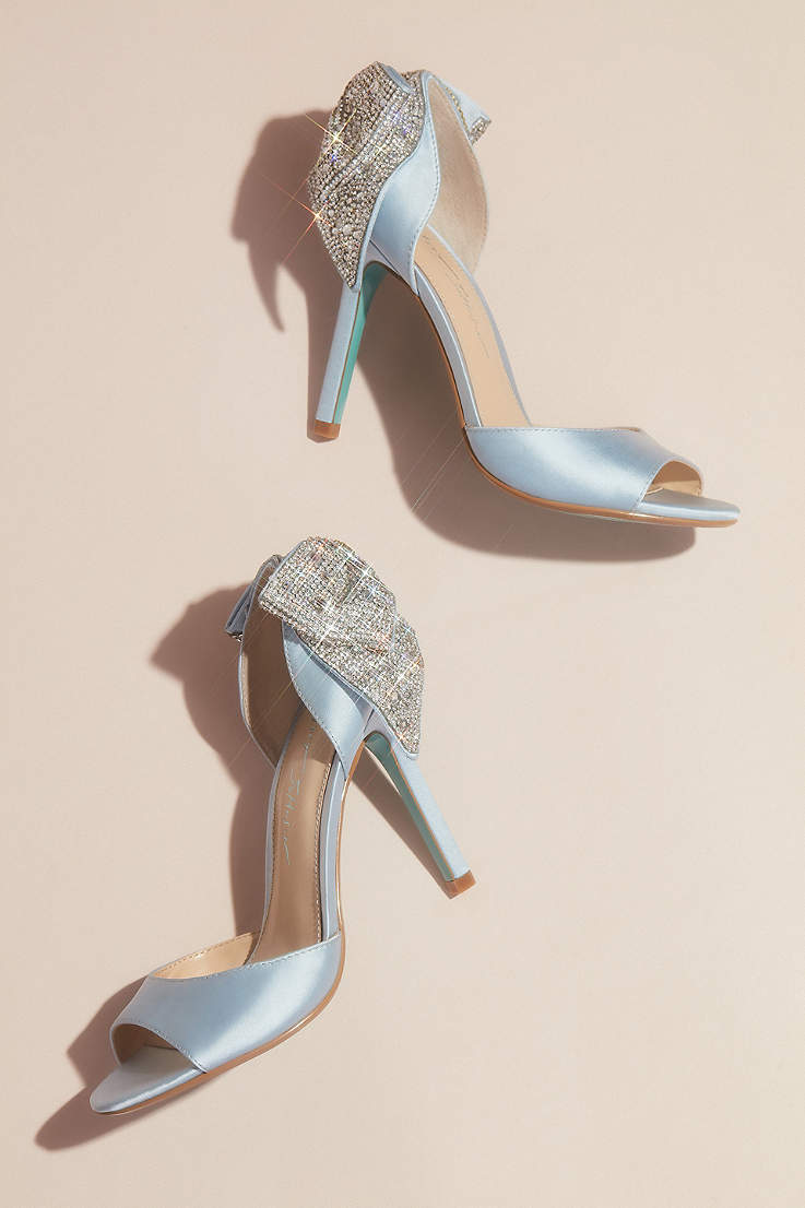 Ladies Navy Satin Diamante Wedge Bridal Prom Wedding Peep Toe Shoes Sizes 