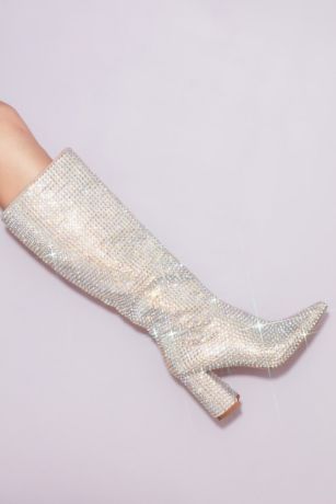 Blue By Betsey Johnson Grey Boots (Rhinestone Encrusted Heeled Knee-High Boots)