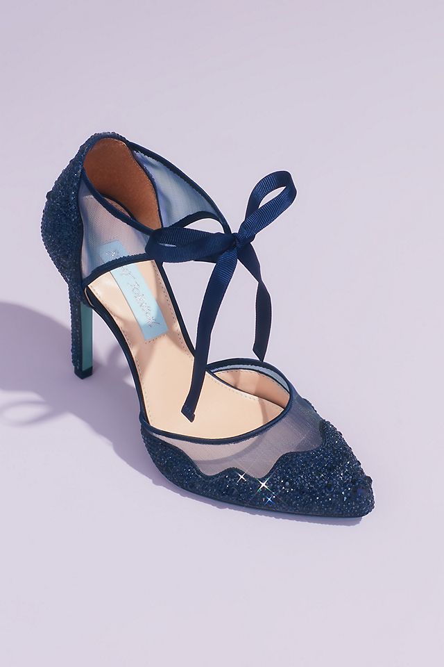 Crystal Embellished Tie Pumps with Illusion Mesh Image 1