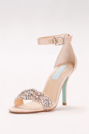 Blue By Betsey Johnson Grey;Ivory Heeled Sandals (Embellished High Heel Sandals with Ankle Strap)