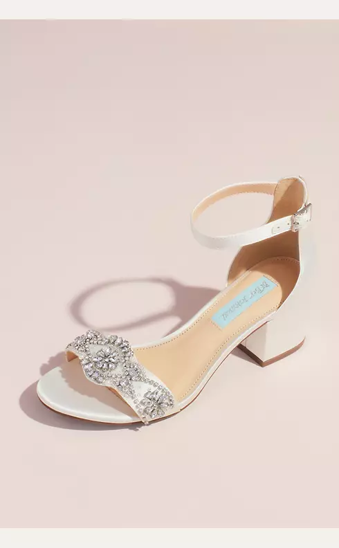 Satin Block Heel Crystal Embellished Sandals | David's Bridal