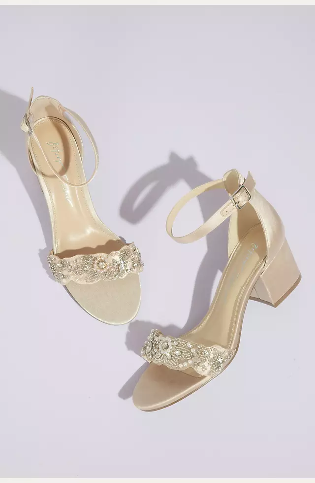 Crystal Strap Satin Block Heel Sandals | David's Bridal