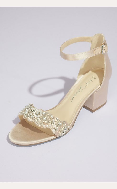 Crystal Strap Satin Block Heel Sandals | David's Bridal