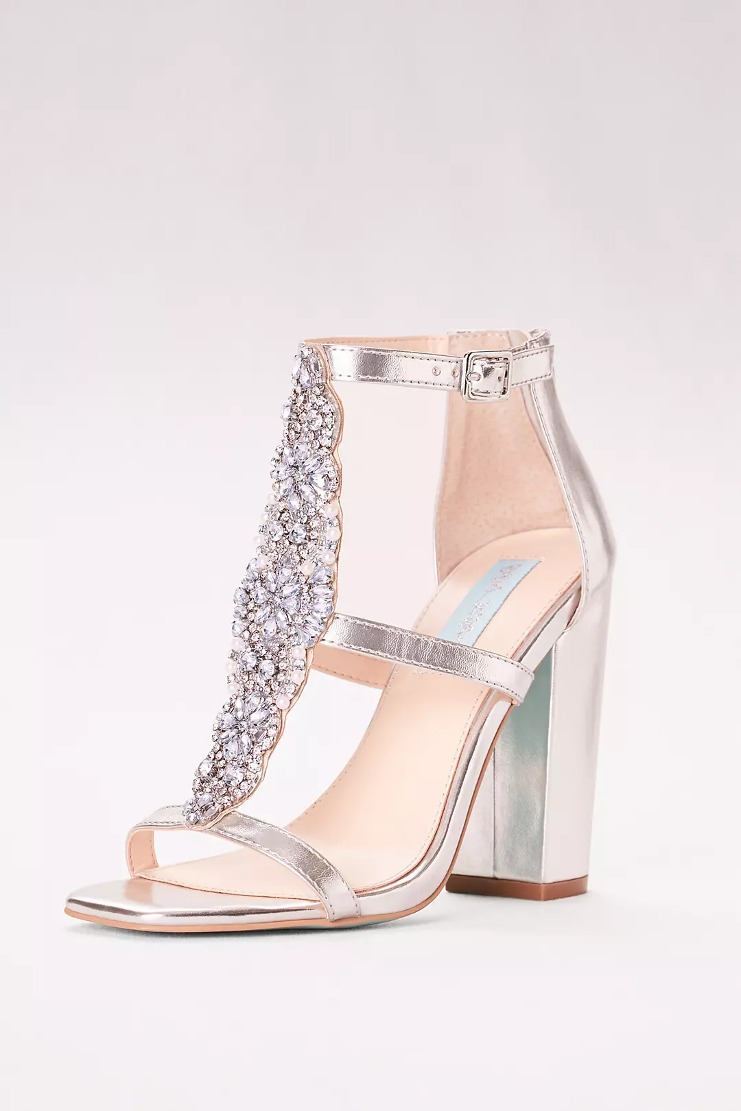 Crystal T-Strap High Heel Sandals with Block Heel Image