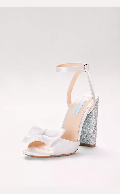 Bow-Front Satin Pumps with Glitter Block Heel Image 1
