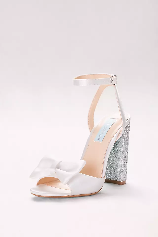 Bow-Front Satin Pumps with Glitter Block Heel Image