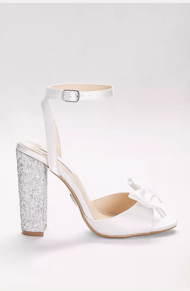 Bow-Front Satin Pumps with Glitter Block Heel Image 3