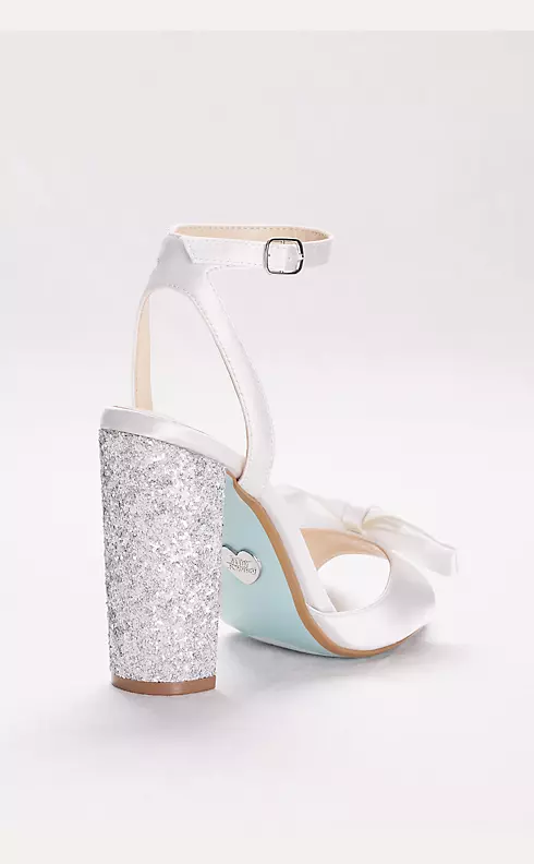 Bow-Front Satin Pumps with Glitter Block Heel Image 2