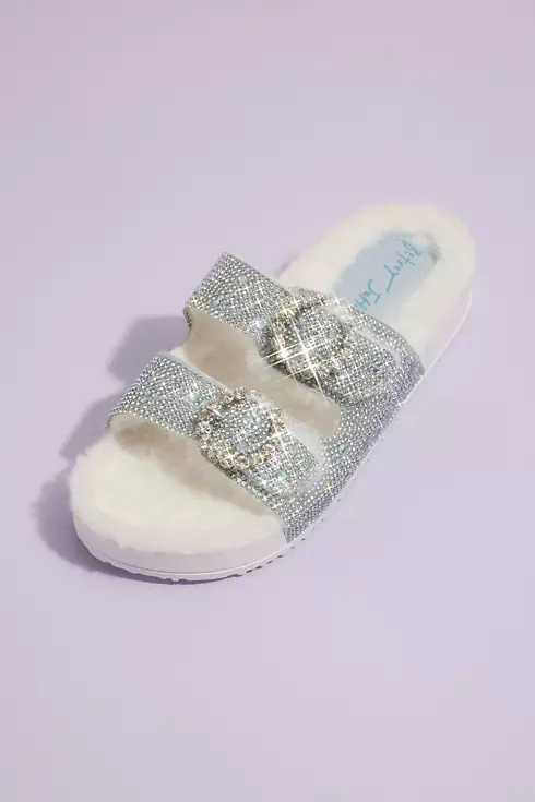 Shearling Jeweled Slide Sandals Image 1