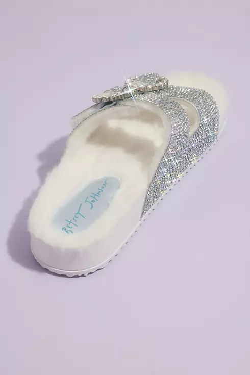 Shearling Jeweled Slide Sandals Image 2