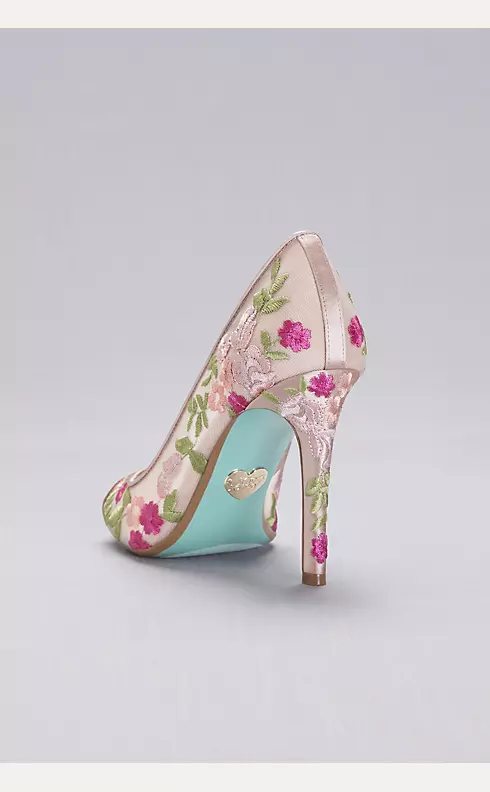 Floral-Embroidered Mesh Peep-Toe Heels  Image 4