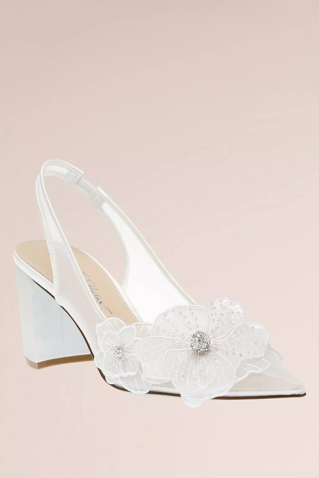 Mesh Floral Slingback Block Heels | David's Bridal Mesh Floral Slingback Block Heels | David's Bridal