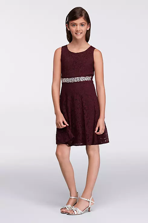 Short Lace Dress with Beaded Belt Image 1