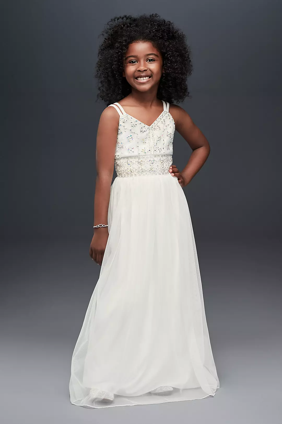 Beaded Tulle Double Strap A-Line Flower Girl Dress Image