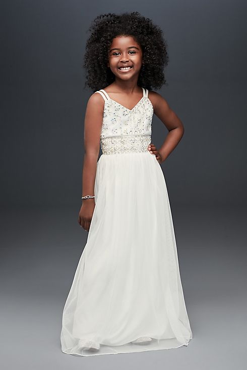 Beaded Tulle Double Strap A-Line Flower Girl Dress Image 3