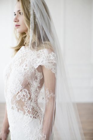 Metallic Embroidered Cathedral Veil with Crystals