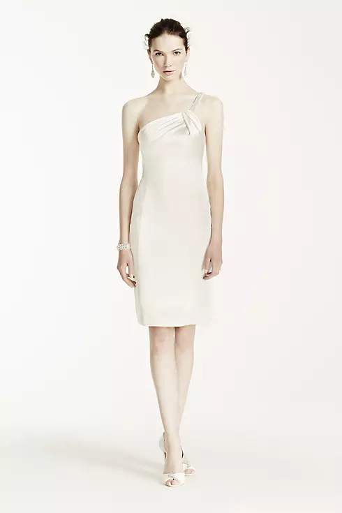 Pearl Beaded One Shoulder Short Satin Dress Image 1