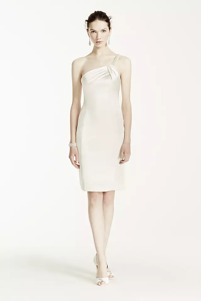 Pearl Beaded One Shoulder Short Satin Dress Image