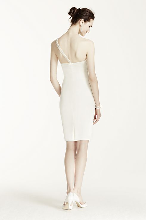 Pearl Beaded One Shoulder Short Satin Dress Image 5