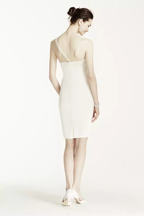 Pearl Beaded One Shoulder Short Satin Dress Image 2