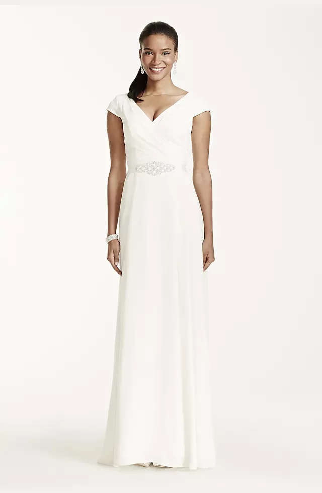Cap Sleeve Crepe A-Line Gown with Beaded Sash Image