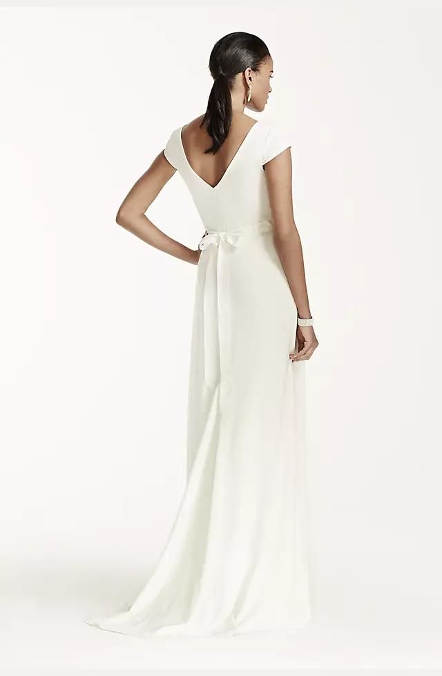 Cap Sleeve Crepe A-Line Gown with Beaded Sash Image 2
