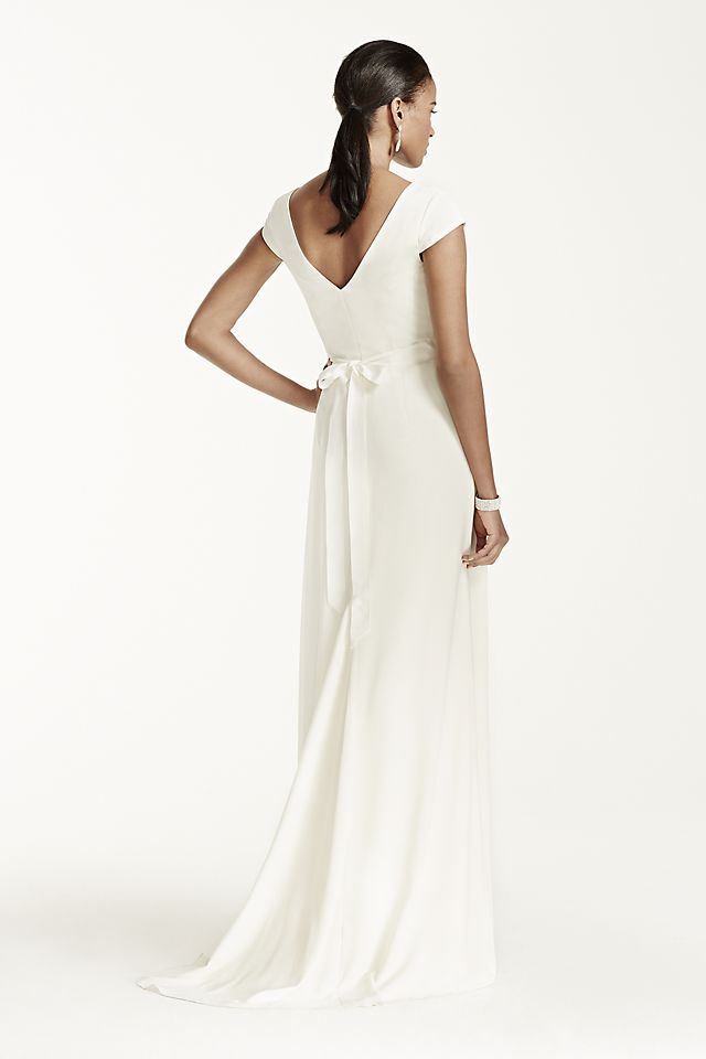 Cap Sleeve Crepe A-Line Gown with Beaded Sash Image 2