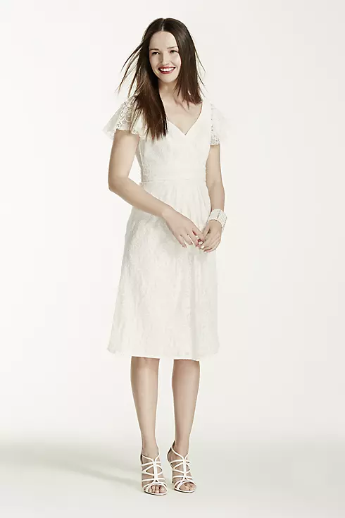 Cap Sleeve Short Lace Dress with Embellished Waist Image 1