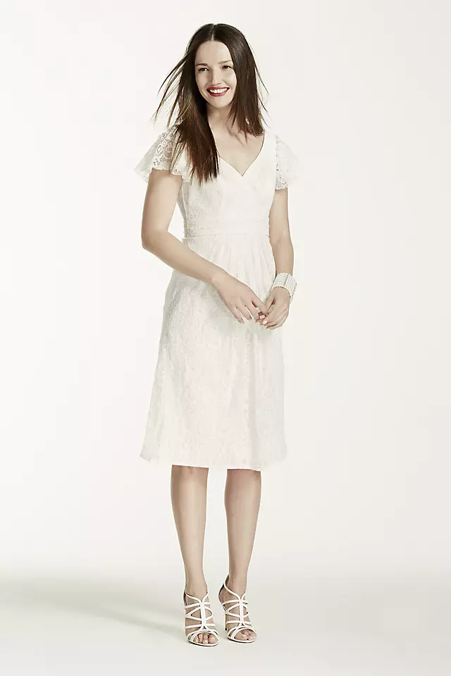 Cap Sleeve Short Lace Dress with Embellished Waist Image