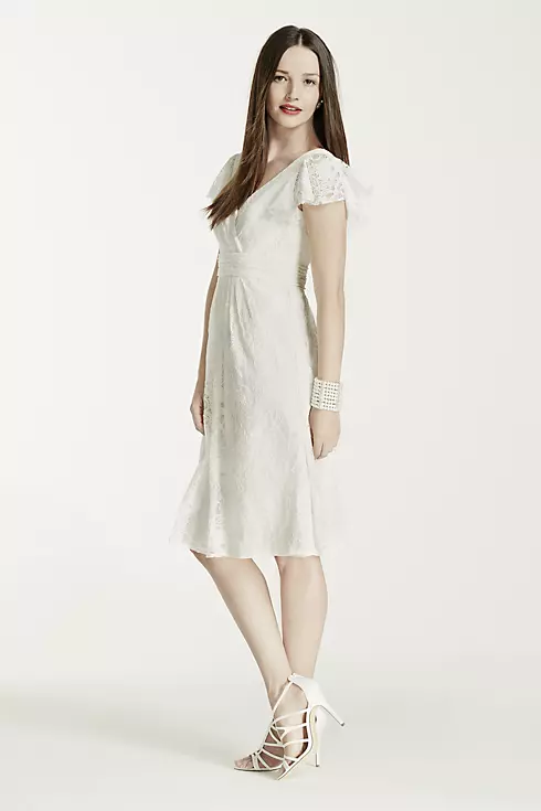 Cap Sleeve Short Lace Dress with Embellished Waist Image 3