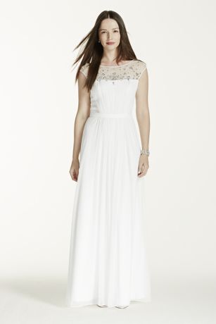 Store David’s Bridal Long Mesh Dress Illusion Neckline