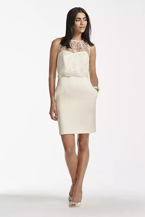 Short Strapless Satin Sheath with Popover Shirt Image 1