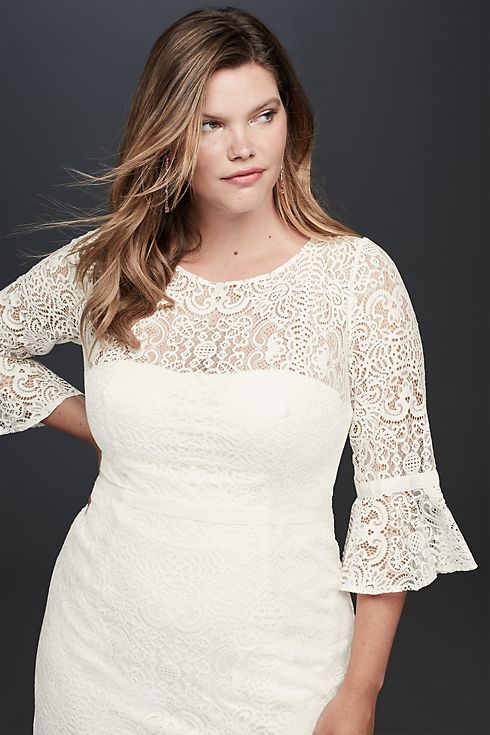 Short Illusion Lace Dress with 3/4 Bell Sleeves Image 3