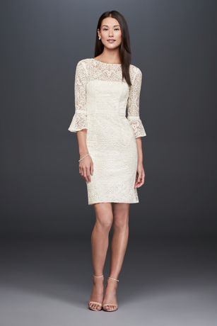 Short Illusion Lace Dress with 3/4 Bell Sleeves