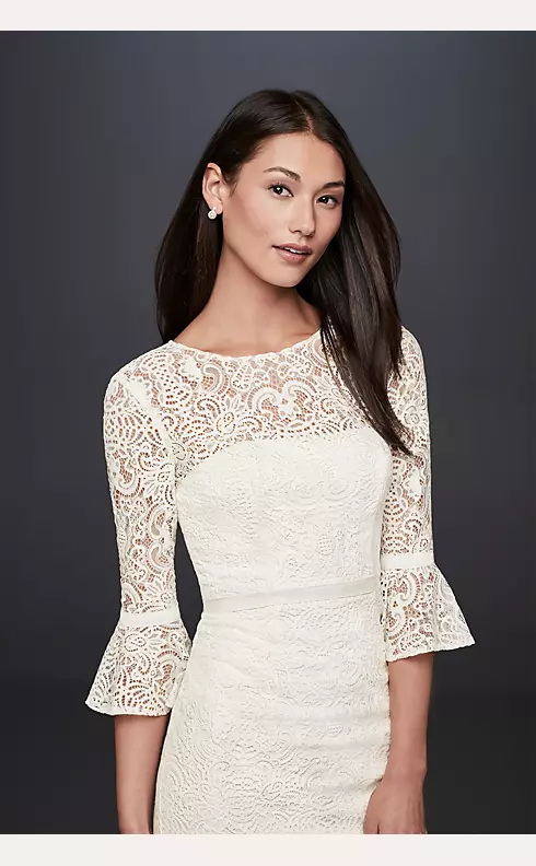 Short Illusion Lace Dress with 3/4 Bell Sleeves