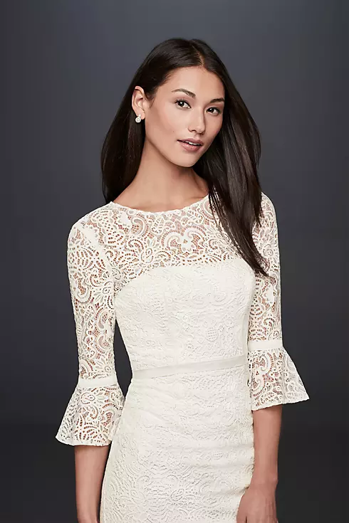 Short Illusion Lace Dress with 3/4 Bell Sleeves