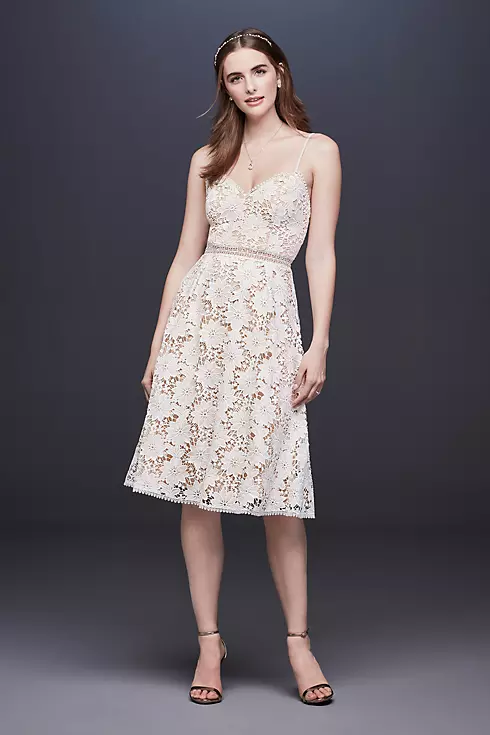 Short Lace Wedding Dress with Illusion Waist Image 1
