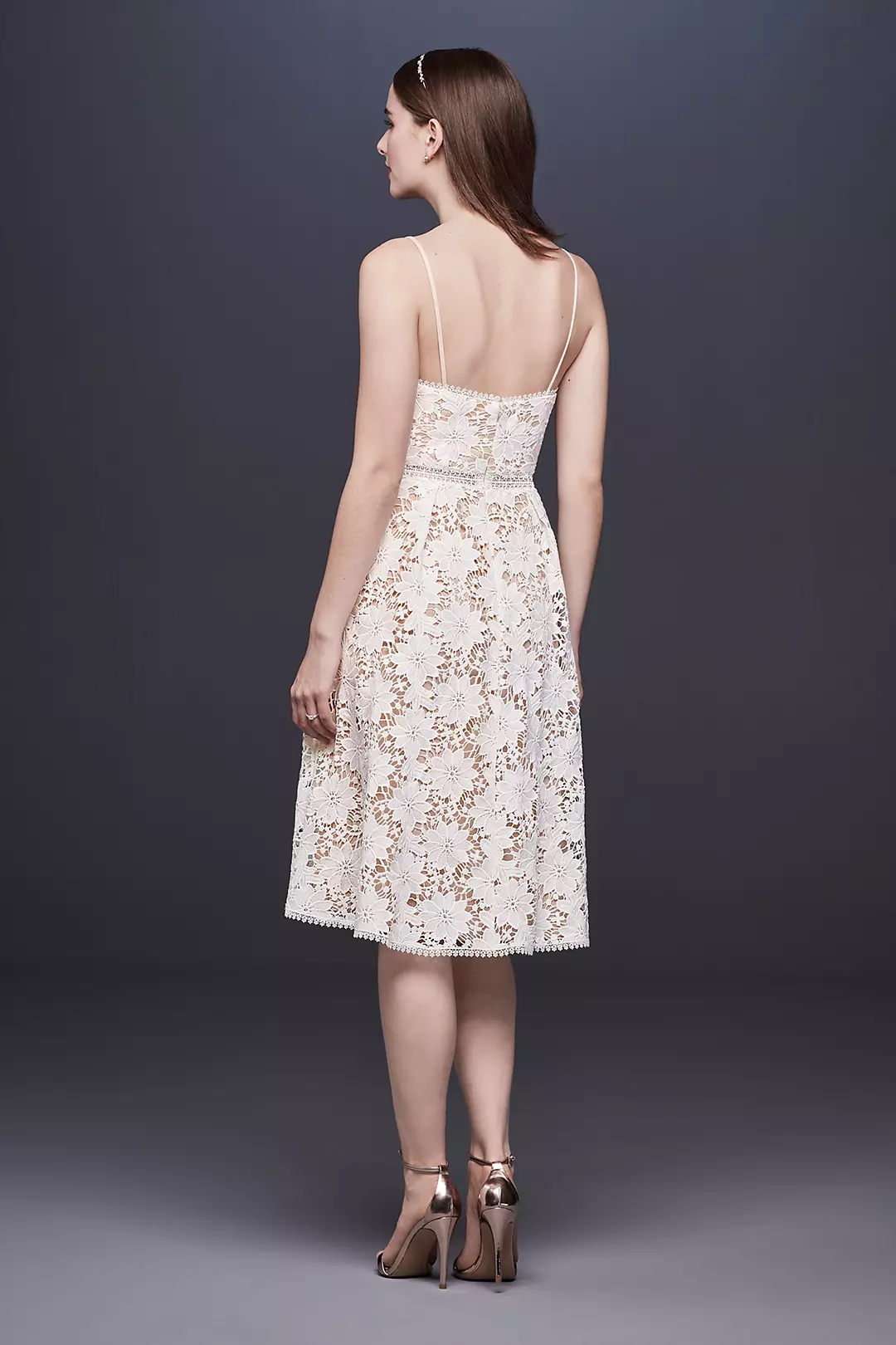 Short Lace Wedding Dress with Illusion Waist Image 2