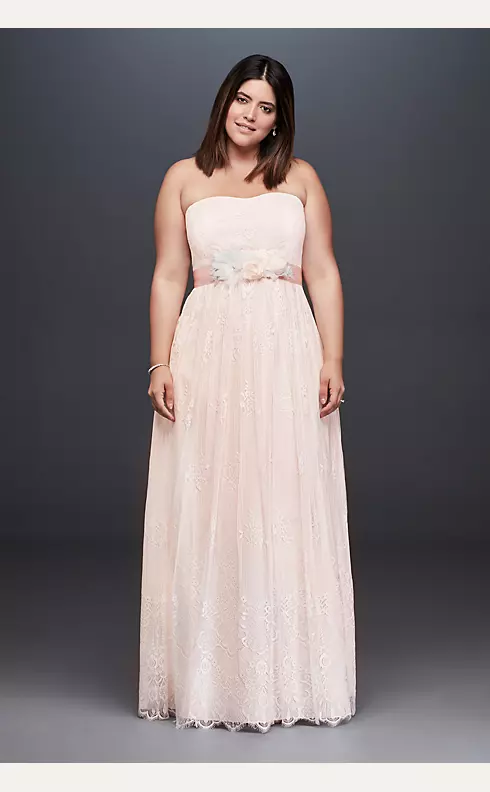 Soft Floral Lace Sheath Gown with Blush Lining Image 1