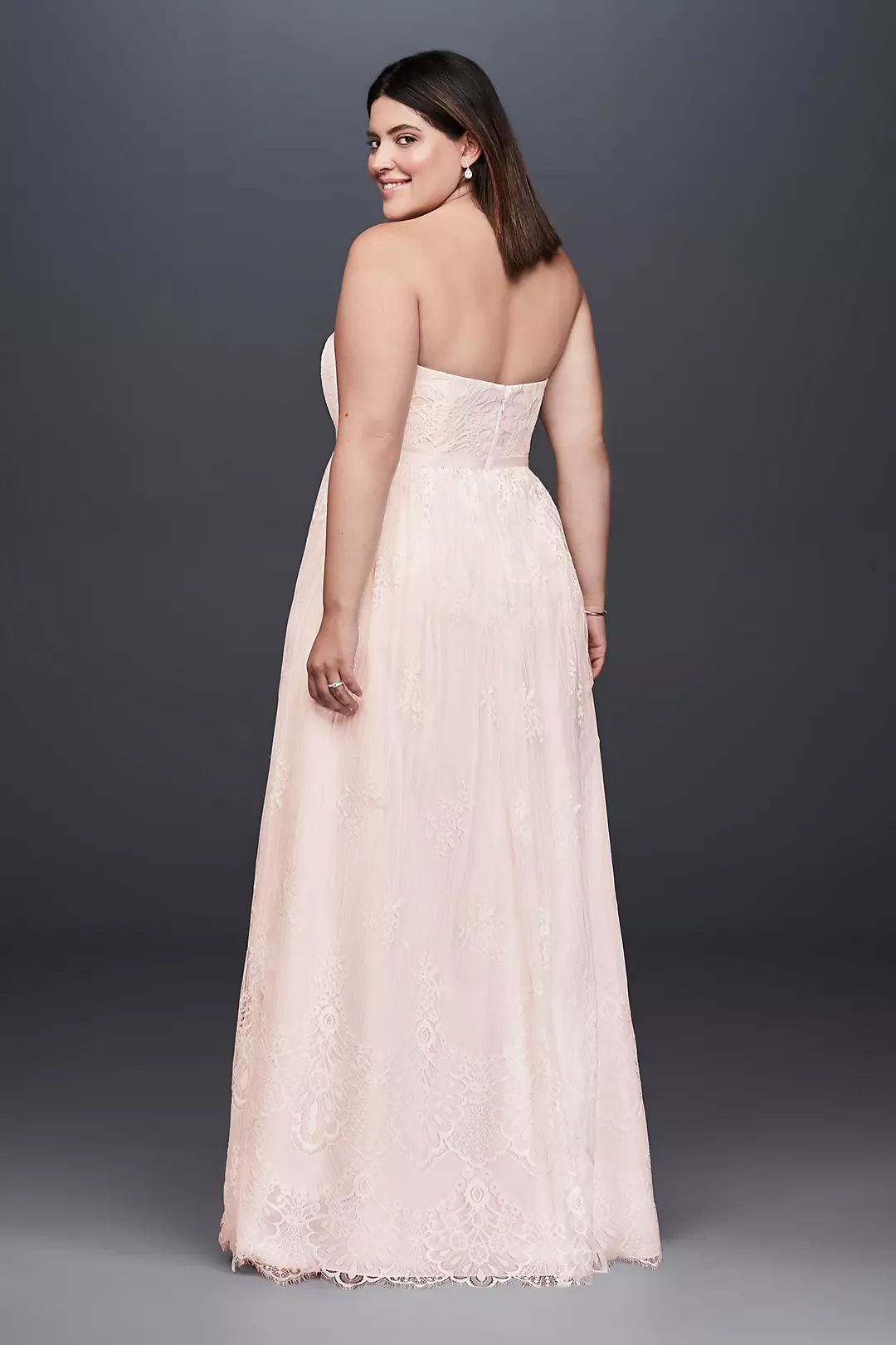 Soft Floral Lace Sheath Gown with Blush Lining Image 2