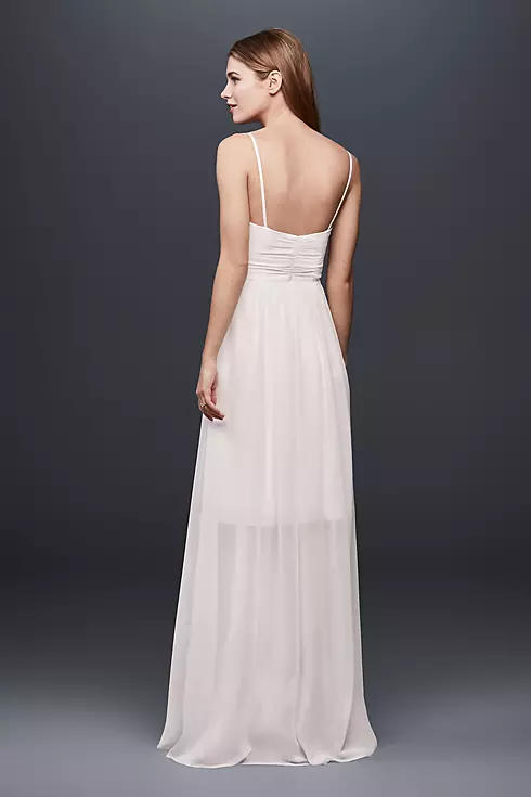 Pleated Chiffon Gown with Ribbon Straps and Lace Image 2