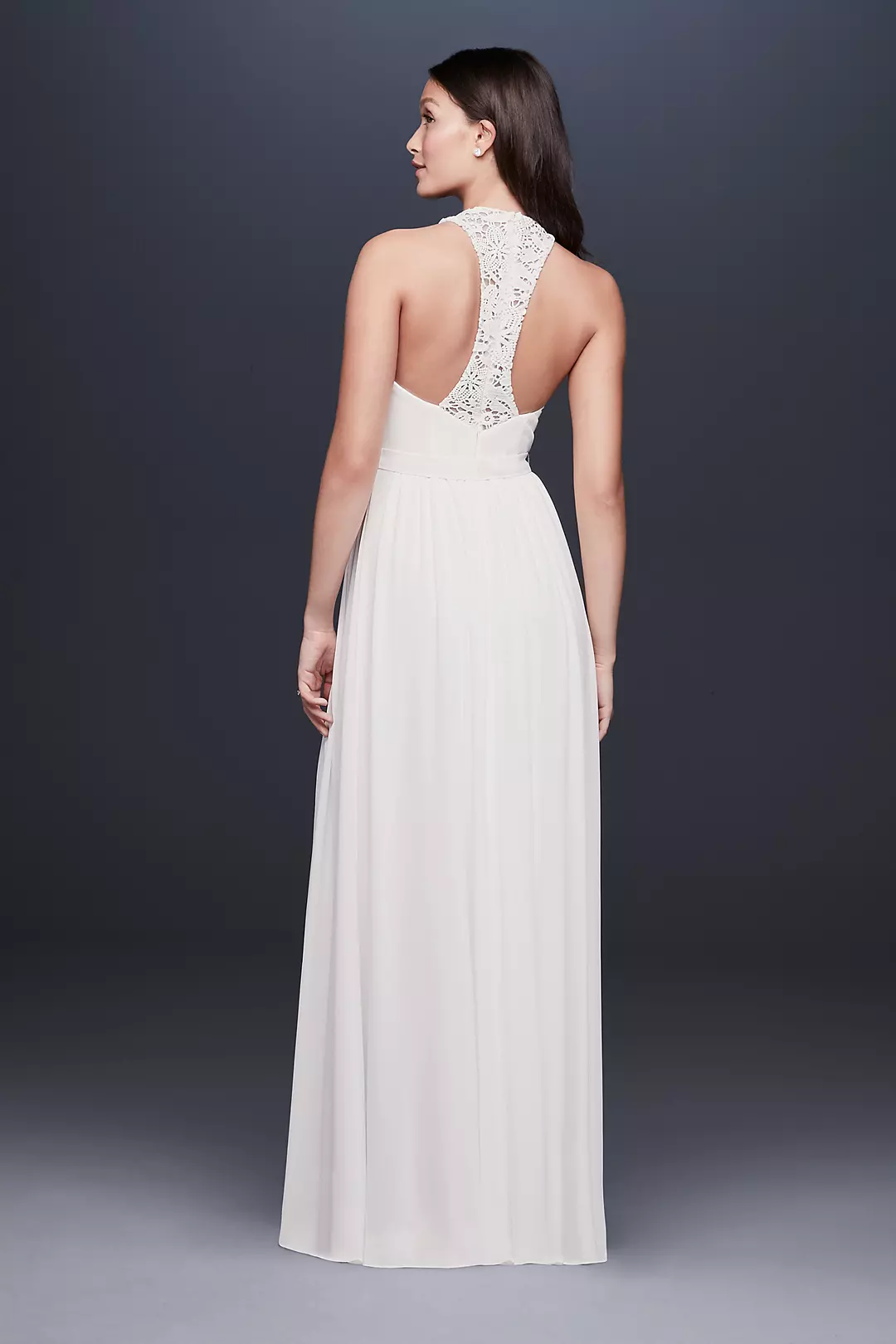Lace Racerback Chiffon Halter Gown Image 2