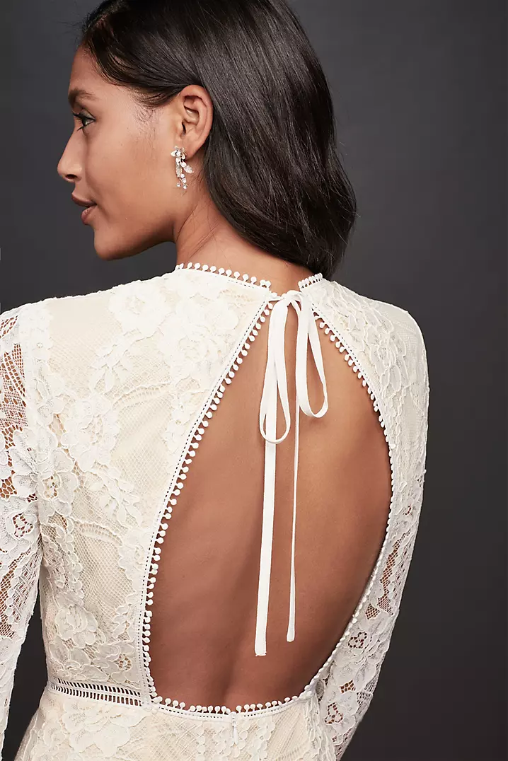 Lace Illusion Short Dress with Flounce Trim | David's Bridal Lace Illusion Short Dress with Flounce Trim | David's Bridal