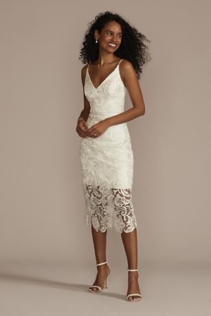 Crochet Lace Overlay Midi Spaghetti Strap Dress David s Bridal